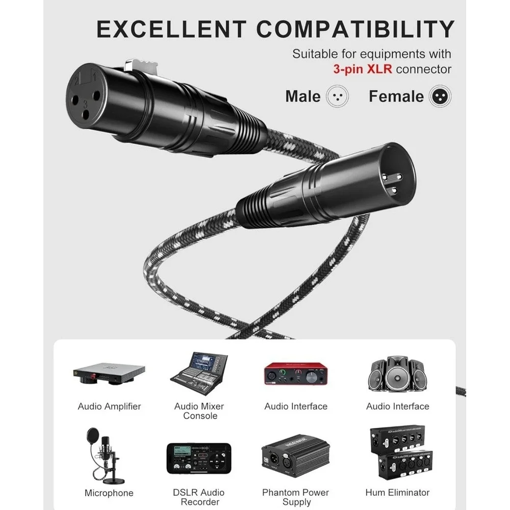 XLR Cables, 3ft 2 Pack Microphone Cable, XLR Male to Female Balanced Microphone